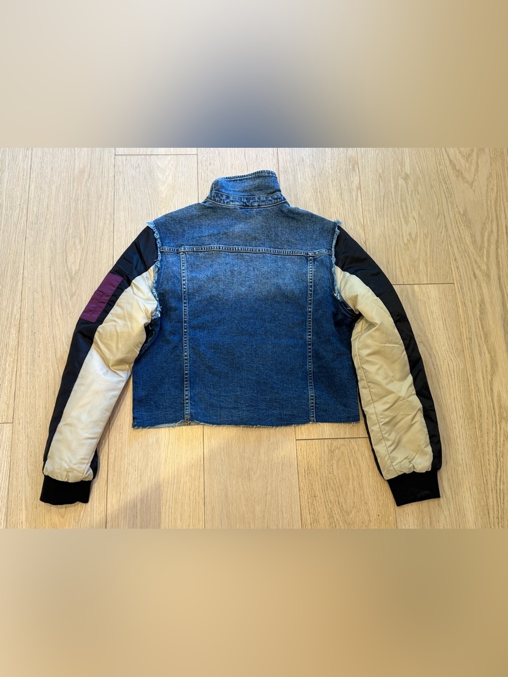 Desigual NWT Rare Hybrid Denim Bomber Jacket XL Patchwork Cropped Streetwear - Picture 5 of 9